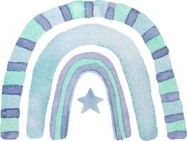 Watercolor nursery blue rainbow in scandinavian boho style for baby boy. vector