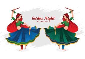Illustration of people performing garba dance womans playing celebration card background vector