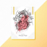 Hand draw happy durga puja festival template brochure background vector