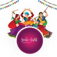 Beautiful illustration of people performing garba dance celebration card background vector