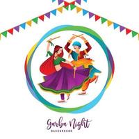 Beautiful couple playing dandiya at garba night event holiday card background vector