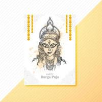 Hand draw happy durga puja festival indian holiday sketch brochure template design vector