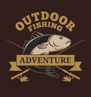 Outdoor fishing adventure with fish and fishing rod illustration for t shirt and other uses vector