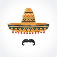 sombrero mexicano con bigote vector