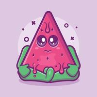 divertida mascota de personaje de fruta de sandía con expresión triste dibujos animados aislados en diseño de estilo plano vector