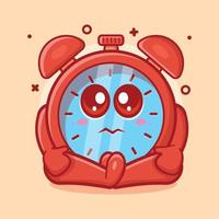 cute alarm clock character mascot with sad expression isolated cartoon in flat style design vector