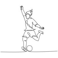 dibujo lineal continuo del jugador de fútbol vector