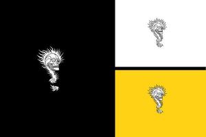 arte de línea de diseño de logotipo de cráneo de cabeza y vector de llama