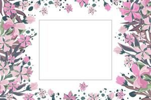 Template with the image of abstract flowers and leaves for postcards, invitations, notebooks, backgrounds. vector