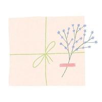 Cute gift box with flower branch. Vector illustration isolated on white background