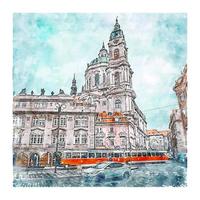 Prague Czech Republic Watercolor sketch hand drawn illustration vector