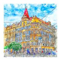 Prague Czech Republic Watercolor sketch hand drawn illustration vector