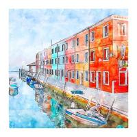 Burano Veneto Italy Watercolor sketch hand drawn illustration vector