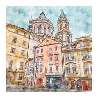 Czech Republic Watercolor sketch hand drawn illustration vector