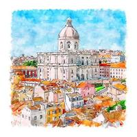 Lisbon Portugal Watercolor sketch hand drawn illustration vector