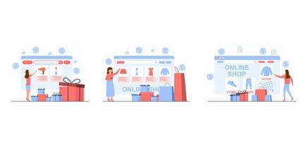 ilustración de diseño de comercio electrónico de tienda en línea de paquete plano vector