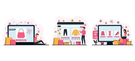 ilustración de diseño de comercio electrónico de tienda en línea de paquete plano vector