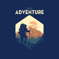 diseño gráfico de camiseta de aventura de caminata, estilo de línea dibujada a mano con color digital, ilustración vectorial vector