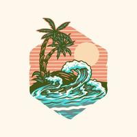 diseño gráfico de camisetas de playa de verano, estilo de línea dibujada a mano con color digital, ilustración vectorial vector