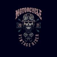 Vintage rider skull t shirt graphic design, hand drawn line style with digital color, vector illustration