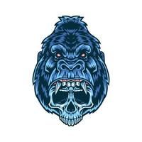 Vector illustration of gorilla with skull, hand drawn line style with digital color, vector illustration