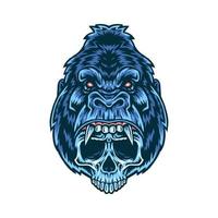 Vector illustration of gorilla with skull, hand drawn line style with digital color, vector illustration