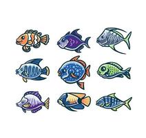 Set of fish cartoon, hand drawn line style with digital color, vector illustration