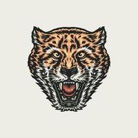 Roaring cheeta, hand drawn line style with digital color, vector illustration