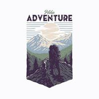 Hike adventure t shirt graphic design, hand drawn line style with digital color, vector illustration