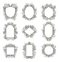 Set of hand drawn floral frame, isolated on white background vector