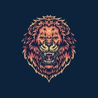 Roaring Lion, hand drawn line style with digital color, vector illustration