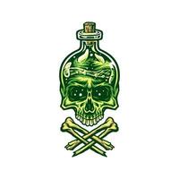 Vector illustration of poison bottle skull, hand drawn line style with digital color