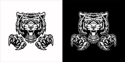tigre y garras, aislado sobre fondo oscuro y brillante vector