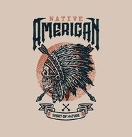 Native american t shirt graphic design, hand drawn line style with digital color, vector illustration