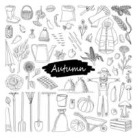 BLACK VECTOR ATTRIBUTES OF AUTUMN ISOLATED ON A WHITE BACKGROUND