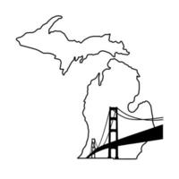 Outline of Michigan map with bridge, The silhouette of an American state. vector