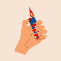 Hands holding a lighter .Vector in cartoon style. All elements are isolated