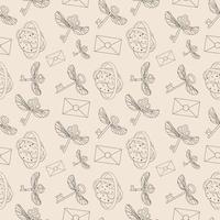Seamless pattern of magic icons keys with wings and  time, list. Vector. vector