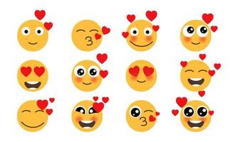 Eyes love set emoticons yellow face. vector