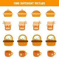 Find autumn element which is different from others. Worksheet for kids. vector