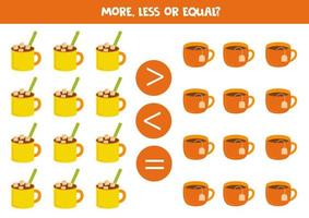 More, less, equal with hand drawn cups. vector