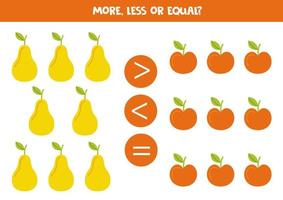 More, less, equal with apples and pears. vector