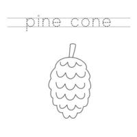 Trace the letters and color pine cone. Handwriting practice for kids. vector