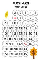 Get autumn leaf to the autumn tree by counting to 16. vector