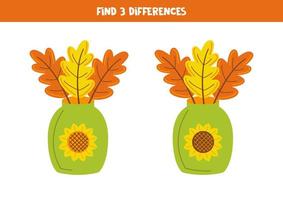 Find three differences between two vases with leaves. vector