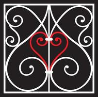 White wrought iron ornament with red heart vector
