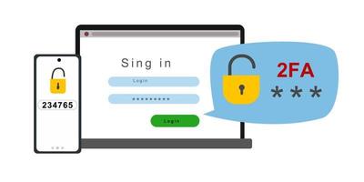 The concept of two-factor authentication security. vector