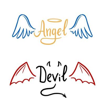 Angel and devil stylized vector illustration.