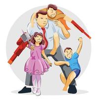 father in office suit playing with son and daughter in fathers day theme, loving caring fatherhood vector