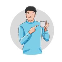 Young man holding empty cup smiling vector